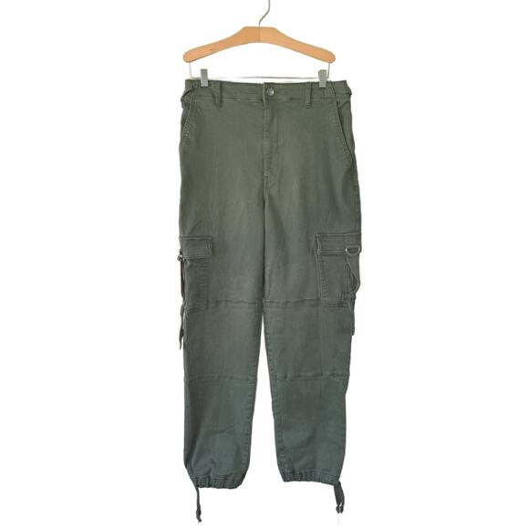 EXPRESS High Waisted Cargo Jogger Pant Size 8 Long Olive Army Green Utility - Picture 2 of 8